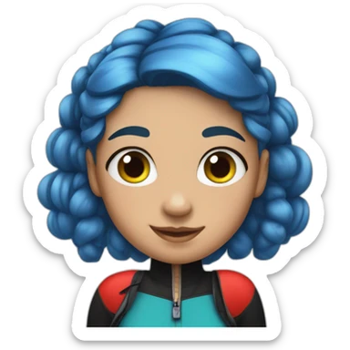 One teenager with blue hair pigtails and ladybug suit sticker