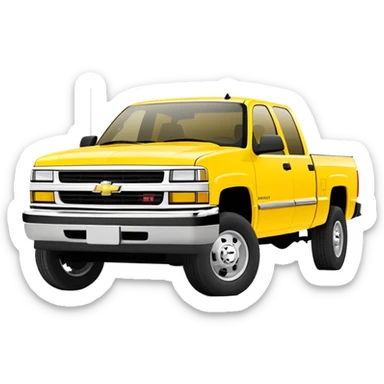 Yellow 1997 Chevrolet C-2500 Crew Cab Silverado pickup truck from Kill Bill, clean minimalist design, 30-degree angle showing front and side profile, bold yellow color, iOS emoji style sticker