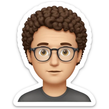 homme blanc, brun cheveux bouclés court avec lunettes et sans barbe sticker