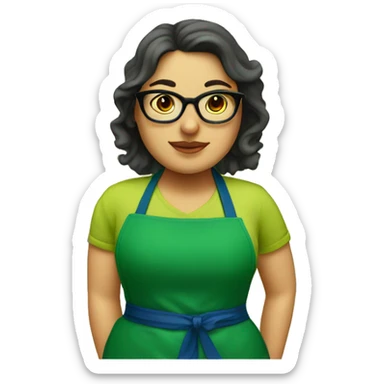 chubby lady green apron  with glasses cooking tacos sticker