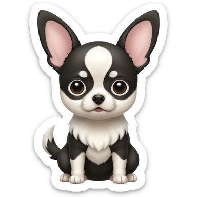 Full White and black Chihuahua - tiny, chubby and big ears. Full body sticker