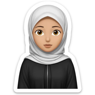 Make a emoji of a Muslim girl wearing a white hijab and "niqab on her face, with only her eyes visible" and her full body covered in an abaya or burqa. sticker