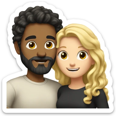 white man with black wavy hair and a beard hugging a girl with blonde wavy hair  sticker