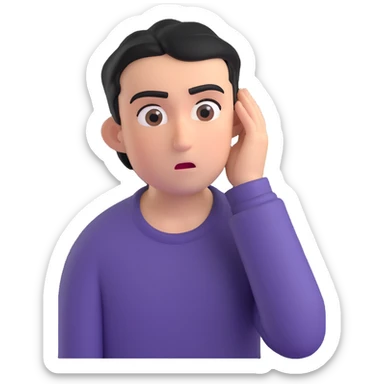 Person leaning forward with one hand behind their ear, eyebrows raised, confused face, as if saying "What? sticker