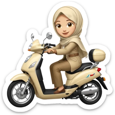 A woman wearing a cream colored pashmina hijab riding a motorbike pcx sticker