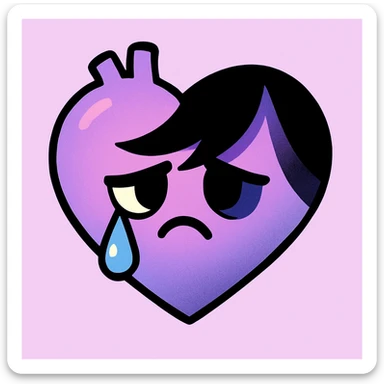 emo heart, black outline, pastel purple and black gradient, teardrop, dramatic shadows, pastel palette sticker