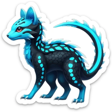 Rare realistic black-scaled neon-glowing bioluminescent edgy badass epic pretty beautiful handsome gorgeous aesthetic colorful vibrant Vernid-Trico-Amaura-species-Fakemon-creature by LiLaiRa, 4 legs, 1 tail, random markings, (full body) sticker