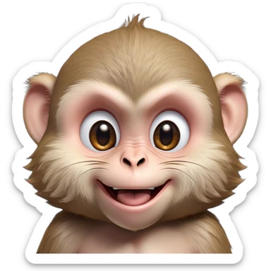 Cinematic Adorably Mischievous Macaque Portrait Emoji, Head tilted in a playful wink with an exaggerated, cheeky grin and a slightly raised eyebrow, featuring a compact, nimble build with fluffy fur and round, twinkling eyes brimming with mischief, Simplified yet irresistibly endearing features, highly detailed, glowing with a bright, joyful radiance, high shine, lively and quirky, stylized with an air of whimsical primate fun, soft glowing outline, capturing the essence of a mischievous macaque that seems ready to pull a playful face and scamper into your heart! sticker