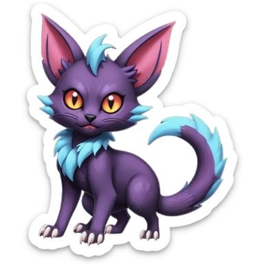 Dark gloomy gothic Black edgy cute Noivern-Noibat-Purloin-Torracat-Lykoi-Caracal-cat-Fakemon-fusion-hybrid-creature with an imp tail  sticker