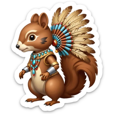 Full Robotic squirrel wearing native American regalia with feathers and beads sticker