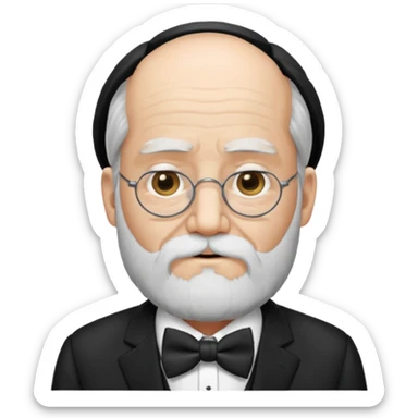 um sábio bem velho, cego de um olho, com barbas brancas e longas, usando um terno com gravata borboleta sticker