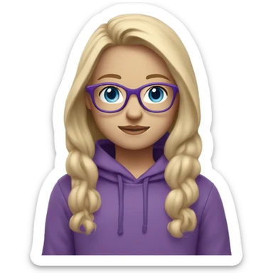 Pale little girl with blonde long hair blue eyes glasses  and a purple hoodie on  sticker