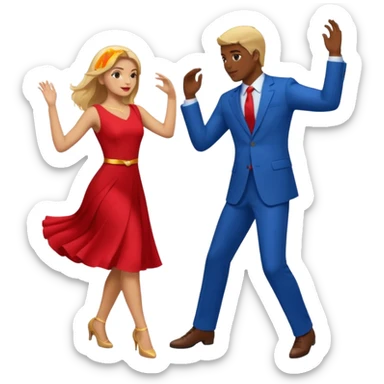 Two people dancing. One wearing red with light skin and blonde hair. One wearing bue with dark skin and brown hair. sticker