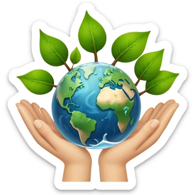 An icon featuring a green leaf, Earth held in hands, and a recycling symbol, symbolizing ecology. The design includes trees, clean water, and animals, representing environmental protection, sustainability, and ecosystems. Transparent background highlights the science of nature and conservation. sticker