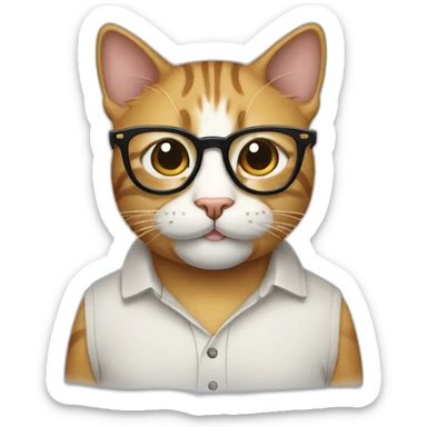 cat nerd with big glasses and two thick teeh sticking out sticker