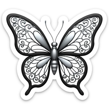 Black and silver filigree butterfly, 3D, extremely detailed design sticker