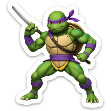 emote of a cartoon donatello ninja turtle in action pose with word RAID underneath sticker