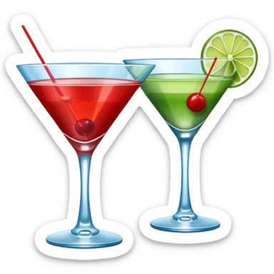 Create an two emoji of red and yellow martini cocktail, cheers with blue and green cocktail sticker