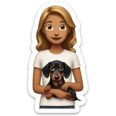 Girl with two black and tan weiner dogs sticker