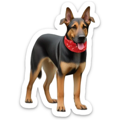 65% Coonhound 35% German Shepherd mix dog wearing small plain red bandana walking left sticker
