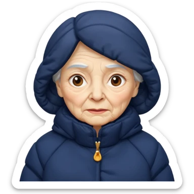 old woman in navy puffy winter coat sticker