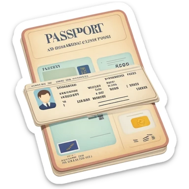 Passport and boarding pass with soft muted colors, not bright sticker