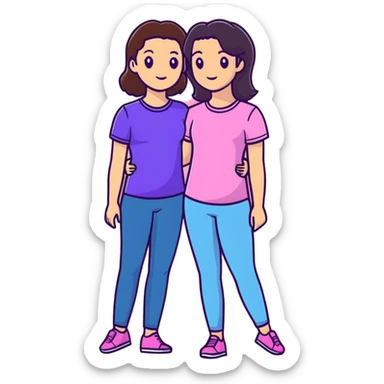 Best friend’s mom and daughter are both brunette mom wearing purple daughter wearing pink sticker