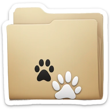 a folder of documents with a dog's paw print on it sticker