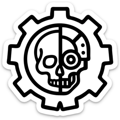 Adeptus Mechanicus logo from Warhammer 40k, featuring a cyborg skull inside a cogwheel, bold and iconic, no text, high contrast, suitable for a logo sticker