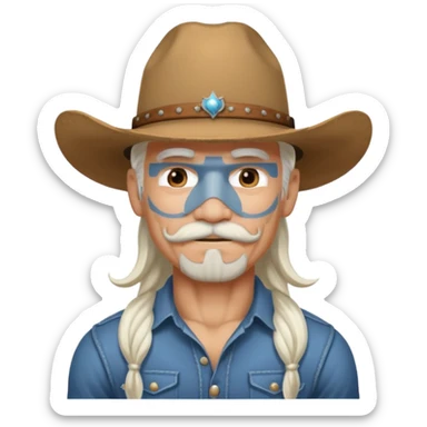 muscular tattooed and mustached cowboy long white hair  sticker