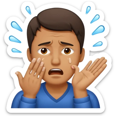Generate me a dude slapping  his face in annoyance while he's crying sticker
