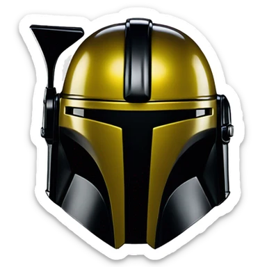 Gloss black and yellow mandalorian helmet with one antenna sticker