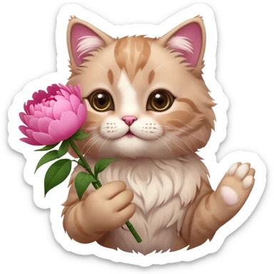 Cute cat Handing pink peonies like reaching a hand and handing them out sticker