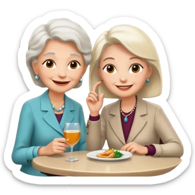 conversación dentro de un restaurant  dos personas y una de las persoans sea una abuela y el otro un adulto de 27 años mujer abuela y hombre joven sticker