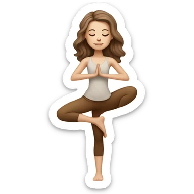White Girl doing yoga in beige tones with brown hair  sticker