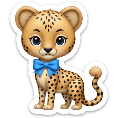 cute cheetah with blue bow standing sticker