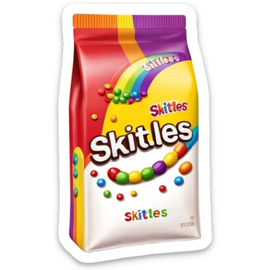 A colorful Skittles candy package, rainbow packaging, minimalist design, sealed package without any visible candies sticker