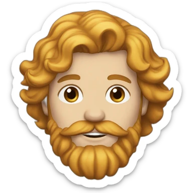 an english man in his twenties with long wavy blonde hair and a red beard sticker