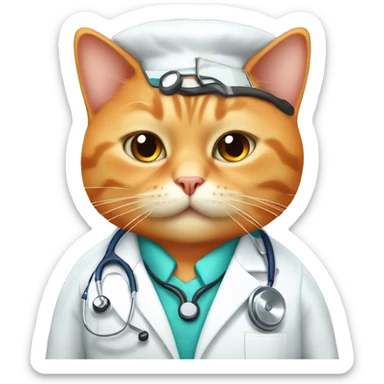 Fat orange girl cat dressed as a doctor with long eyelashes sticker