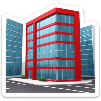 generate realistic detailed office building in 3d style with red colors sticker