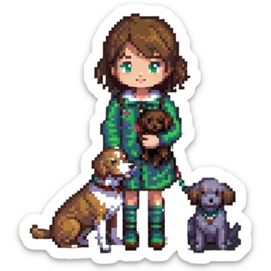 girl petting dog, friendship sticker