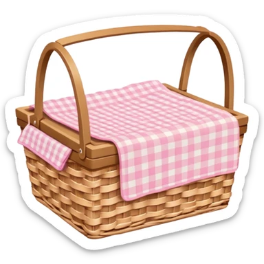 Picnic Basket With Light Pink Gingham Blanket sticker