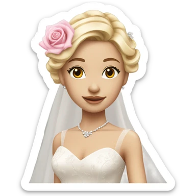 Wedding dress beautiful finish blond girl with pink rose sticker