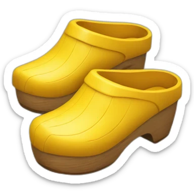 Two yellow wooden clogs with closed heel sticker