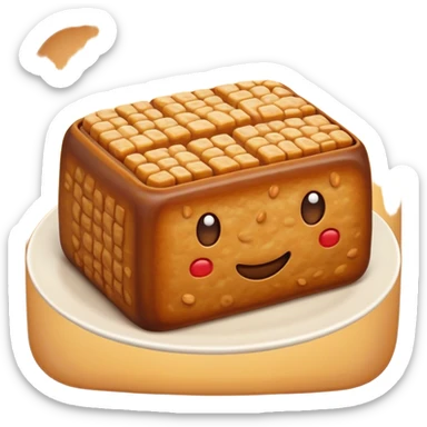 Cinematic Realistic Tempeh Dish Emoji, showcasing fermented soy cake cooked to a crispy finish rendered with lifelike textures and warm, inviting lighting. sticker
