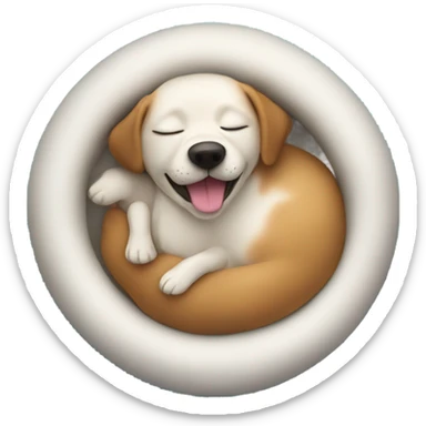 Dog sleeping in a bed of toys sticker