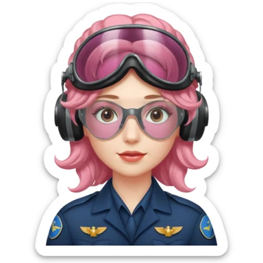 Flight Officer Lila – wavy rose-hair pilot with mirrored goggles sticker
