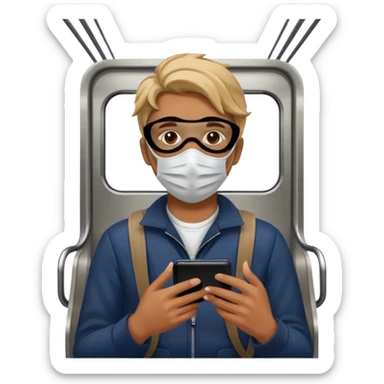 Rider with phone,Metro Riders, inside metro train, no transparent, with background,full image , negative transparent. sticker