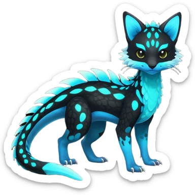 Rare realistic black-scaled neon-glowing bioluminescent edgy badass epic pretty beautiful handsome gorgeous aesthetic colorful vibrant Vernid-Trico-Amaura-species-Fakemon-creature by LiLaiRa, 4 legs, 1 tail, random markings, (full body) sticker