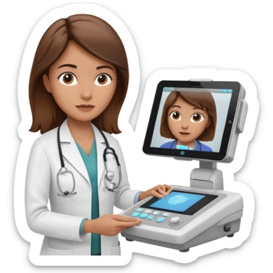 brown haired female doctor working an ultrasound machine sticker